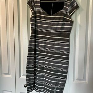 Express Black and White Striped Midi Dress